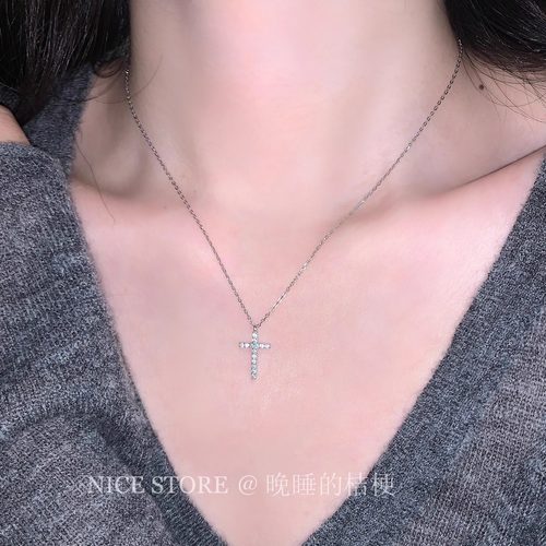 晚睡的桔梗「祈」高级感满钻十字架s925银项链超闪轻奢小众颈链女