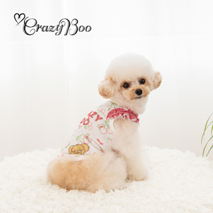 闪钻小熊荷叶袖 樱桃凉感背心 Boo日本品牌宠物服 可吉步Crazy
