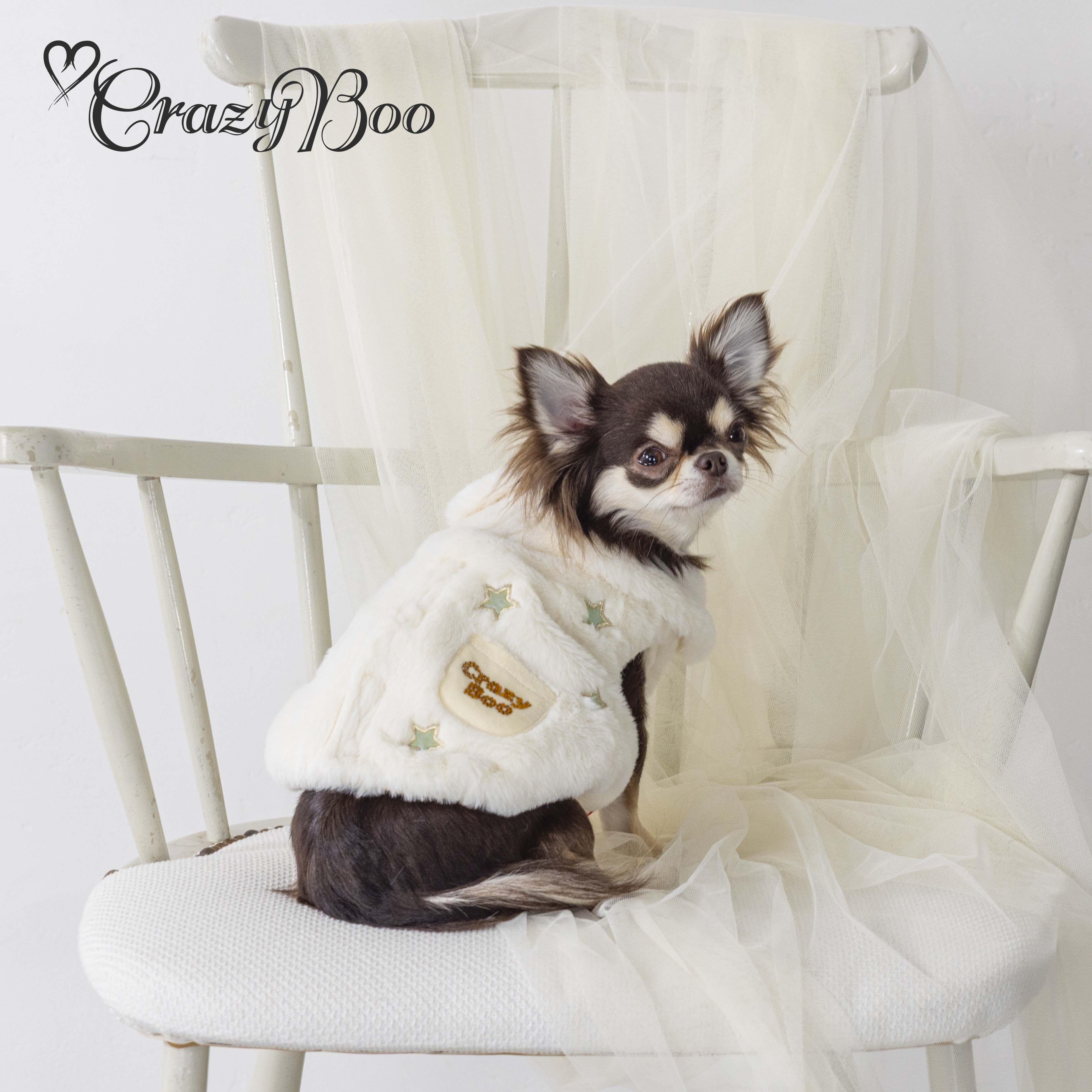 可吉步 Crazy Boo日本品牌宠物服 星柄毛毛外套 保暖毛绒背心可爱