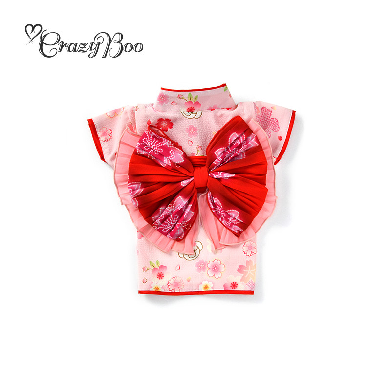 可吉步crazy boo日本宠物服装樱花图案夏日和服优雅粉可爱小型犬