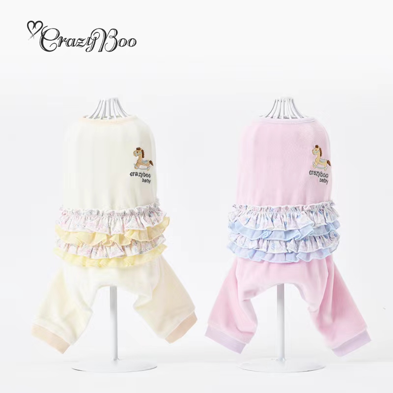 可吉步baby日本宠物服装幼犬花边丝绒连身裤 约克夏小奶狗满月礼