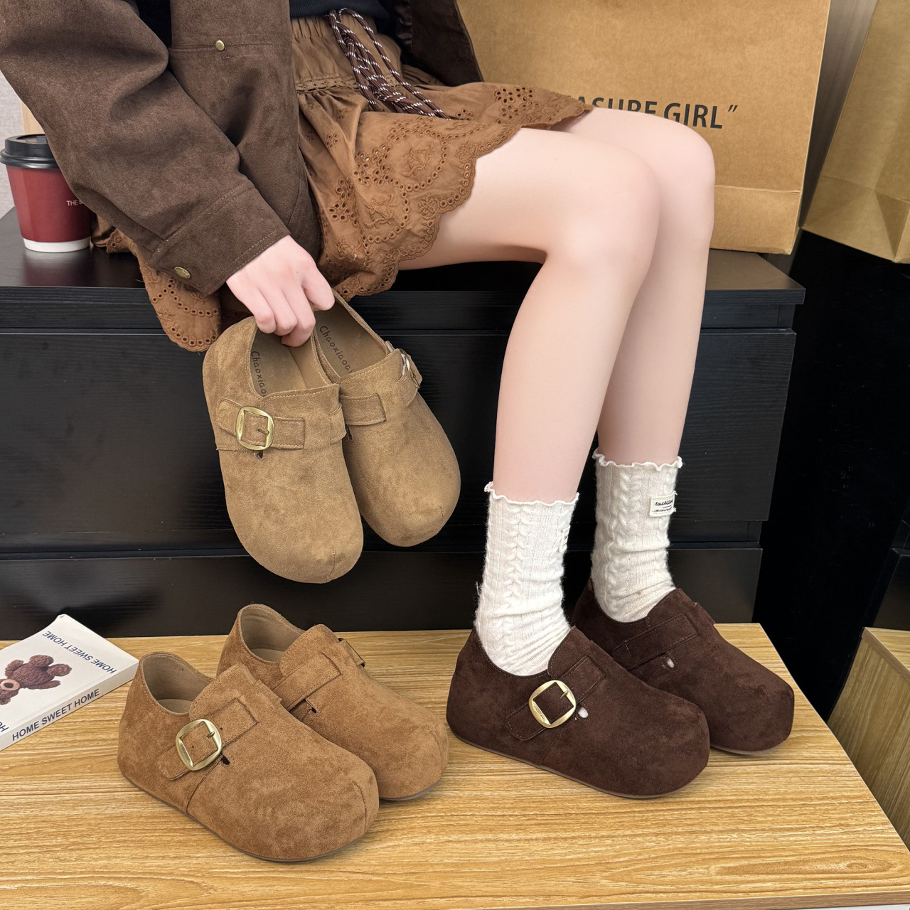 厚底内增高加绒勃肯女单鞋2026新款一脚蹬乐福鞋加绒棉鞋百0115w,女鞋,勃肯鞋/软木鞋,淘宝优惠券,粉丝福利购,淘宝优惠卷