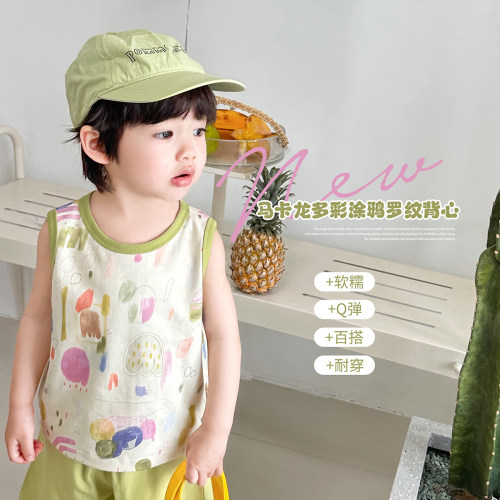 阿小轩童装夏季新款【水彩画】儿童清凉水彩背心男童薄款无袖T恤