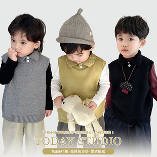 阿小轩童装2025秋冬新款【午茶小调】男童气质翻领针织开扣小马甲