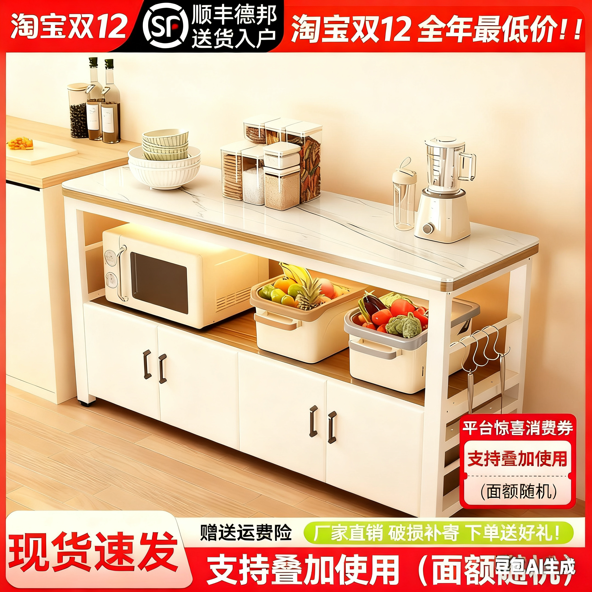 厨房岩板切菜桌多功能置物架