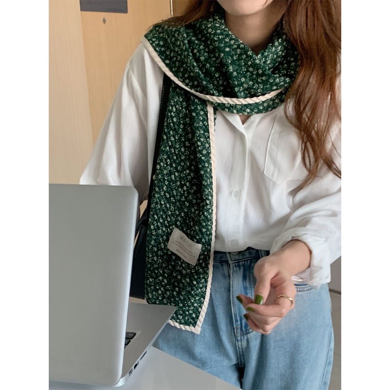 冬季新款纯棉围巾 春秋保暖长方形印花褶皱柔软韩版围脖披肩女