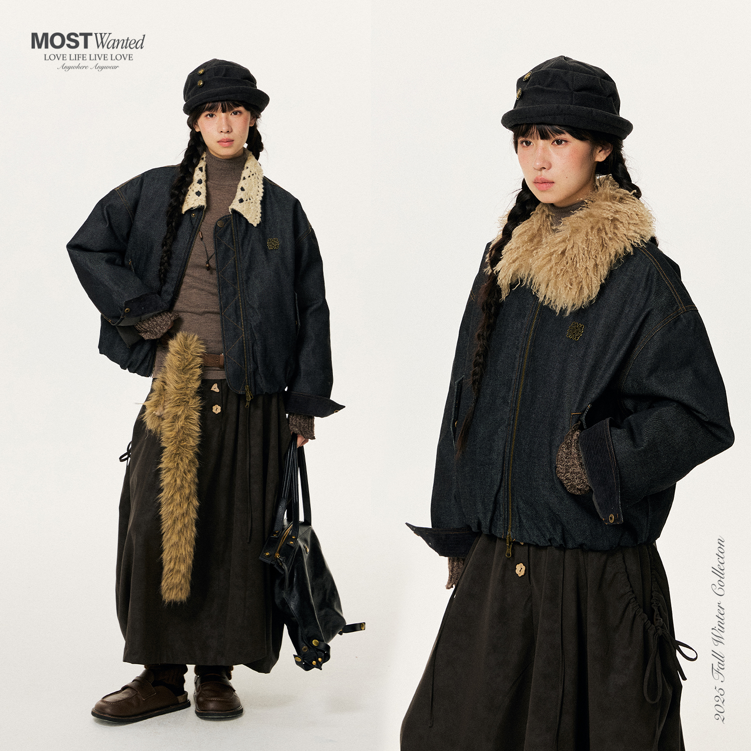 mostwanted可脱卸领毛领原色牛仔短款羽绒服女2025冬季新款厚外套