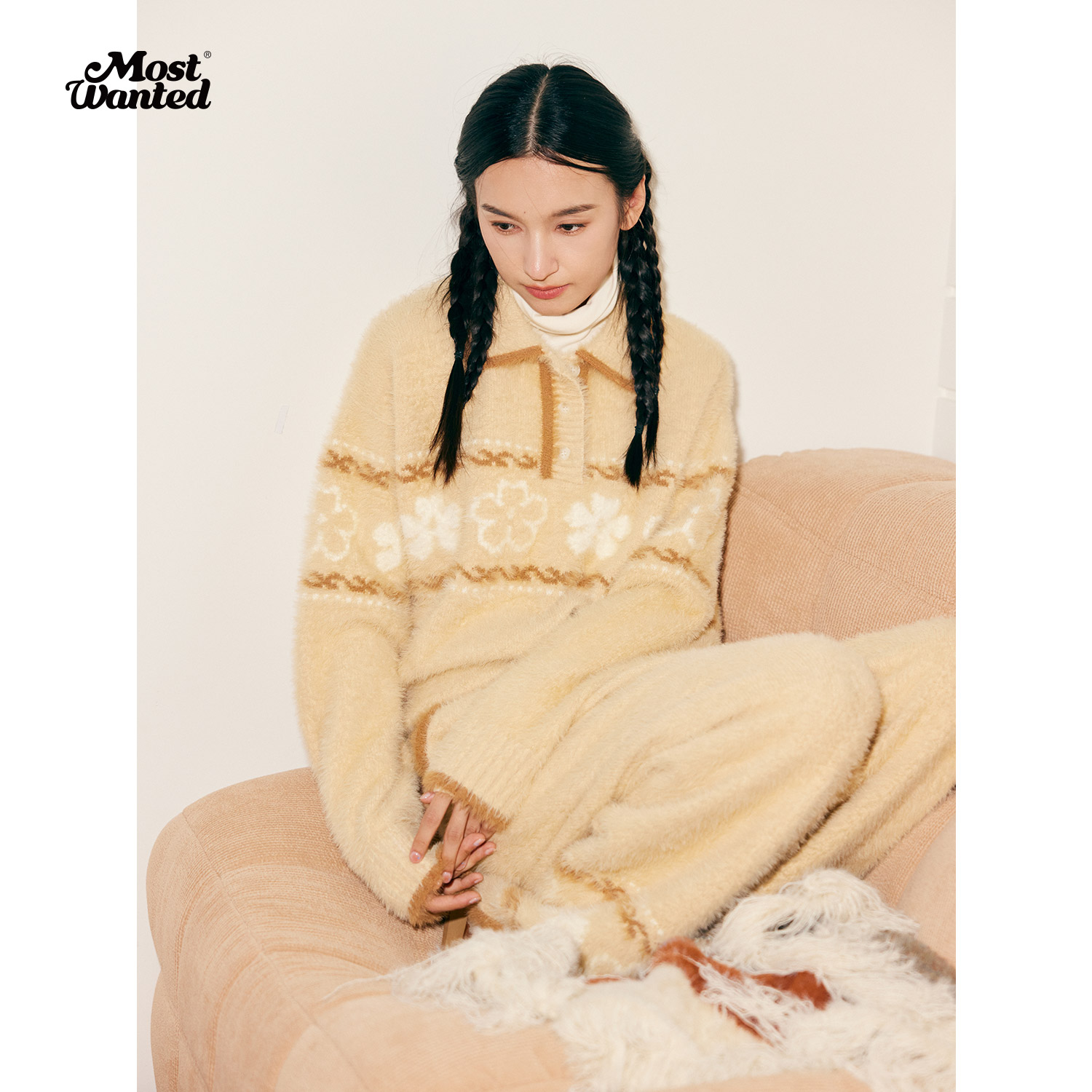 mostwanted 费尔岛仿貂毛polo领秋冬新款毛衣外套上衣男女