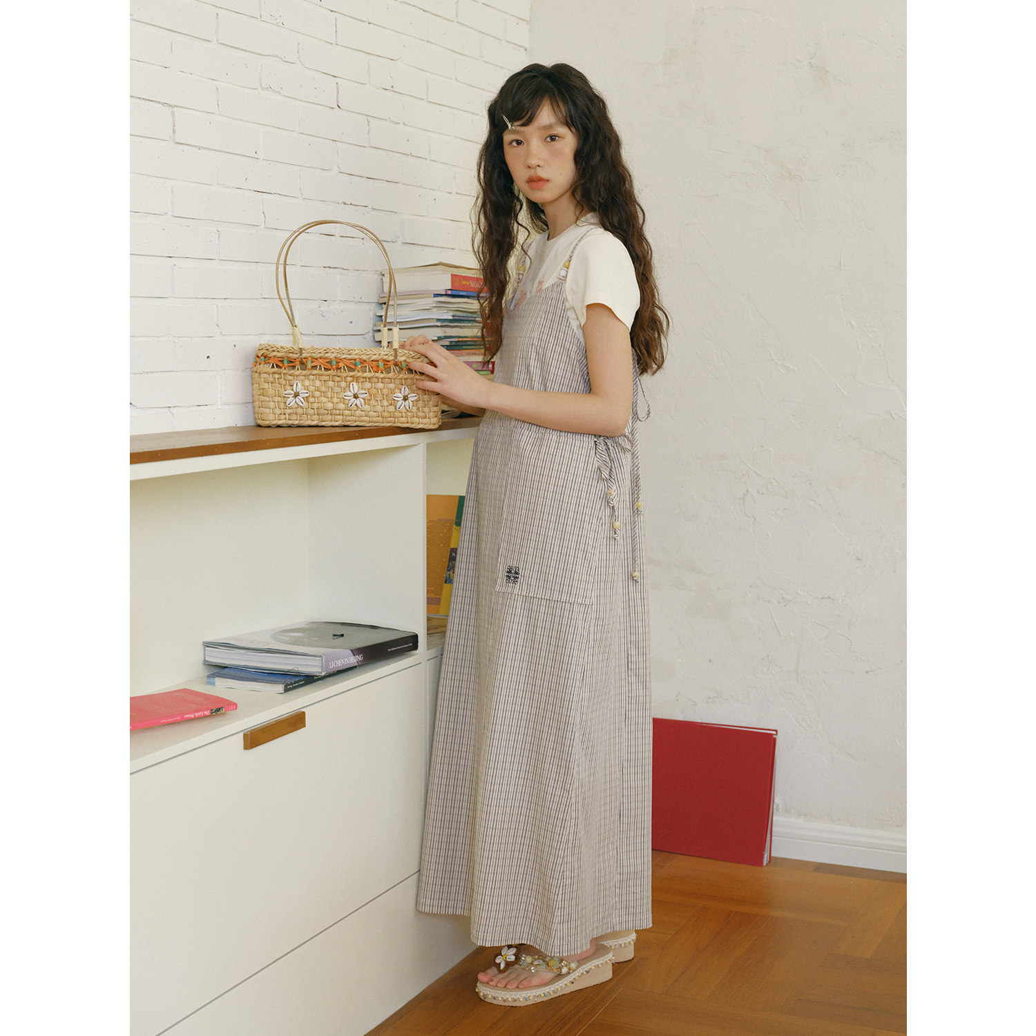 mostwanted 夏日串珠清爽格纹吊带连衣裙