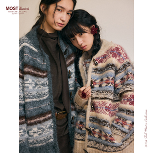 mostwanted费尔岛复古长毛牛角扣针织开衫毛衣女款2026新款春季