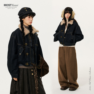 mostwanted毛领结构原色牛仔棉服夹克2025新款 厚外套 棉衣女冬装