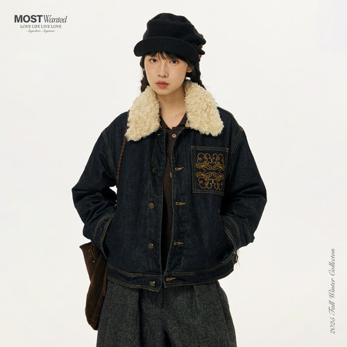 mostwanted 可脱卸毛领牛仔绗棉夹克棉服女秋冬新款外套