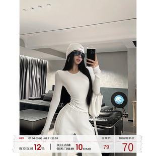 福尔尼斯悦 加绒长袖上衣女2025冬季新款收腰内搭打底衫短款T恤