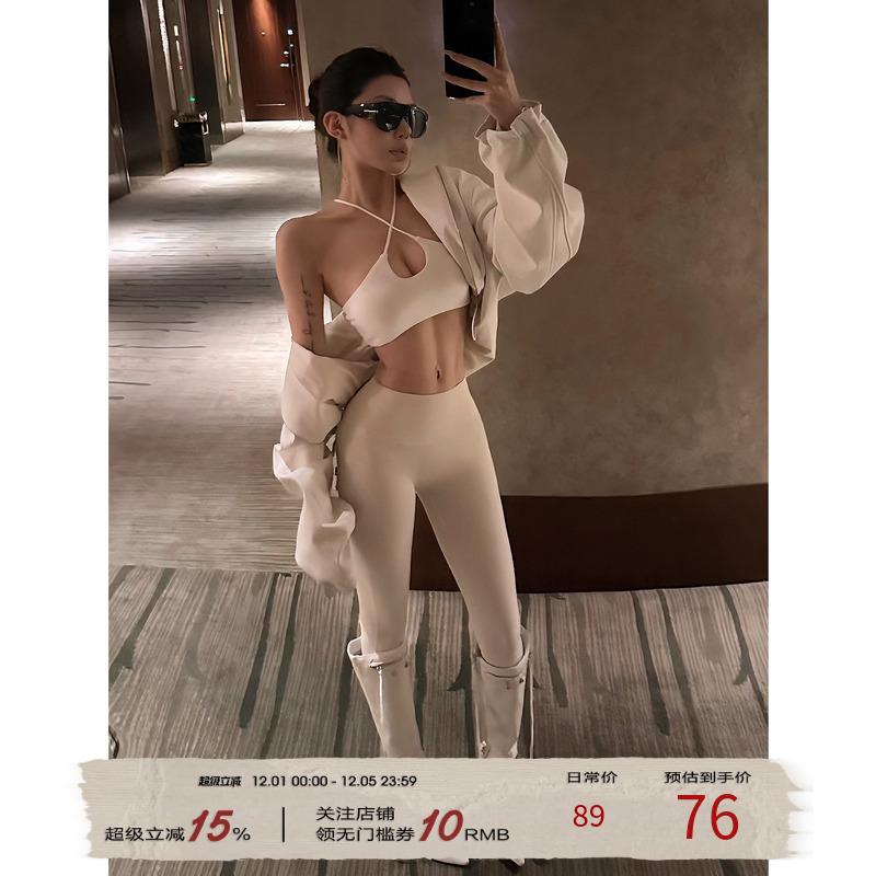 福尔尼斯悦 短款连帽外套女2025早秋新款白色卫衣皮衣宽松上衣