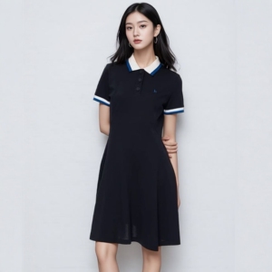 商场同款哈家女装学院风撞色翻领针织连衣裙女A字裙休闲时尚裙子