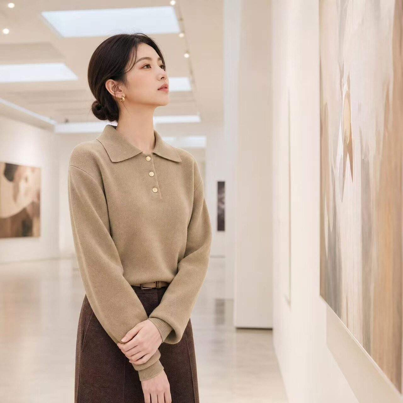 宋佳同款羊毛POLO领显瘦毛衣女