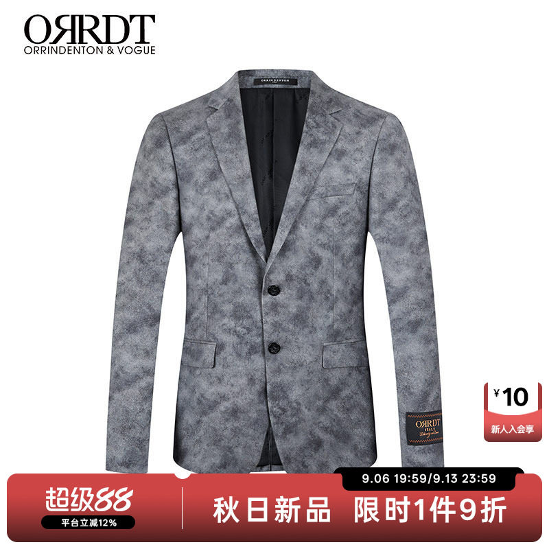ORRDT澳林丹顿男士秋冬新款西装羊毛轧染印花潮流外套休闲西服