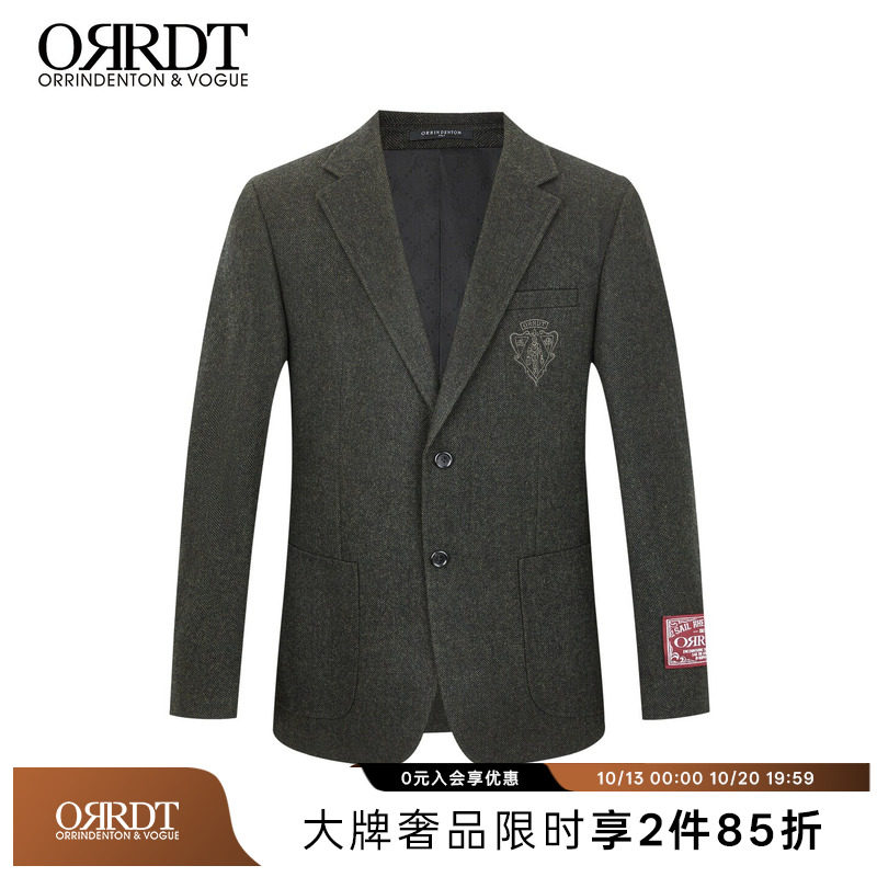 ORRDT澳林丹顿男士西装外套灰色二扣西装商务风修身休闲西服男