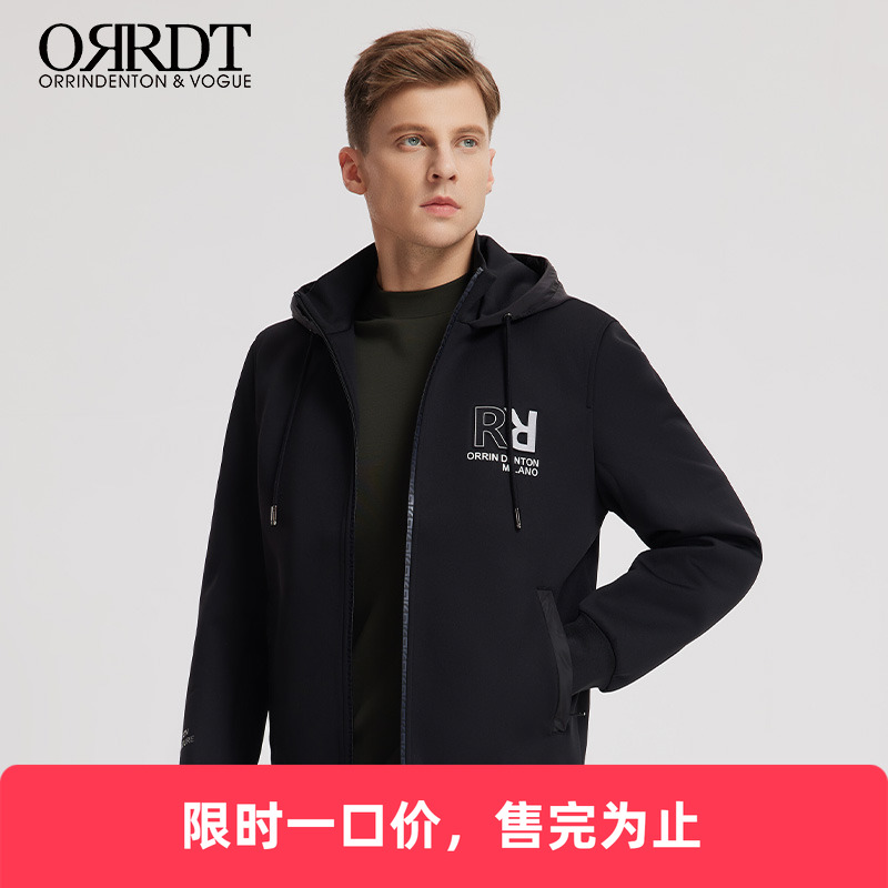 澳林丹顿男装简约连帽字母夹克男