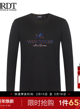 ORRDT澳林丹顿男装休闲圆领字母黑色长袖T恤男秋冬新款A15E2401