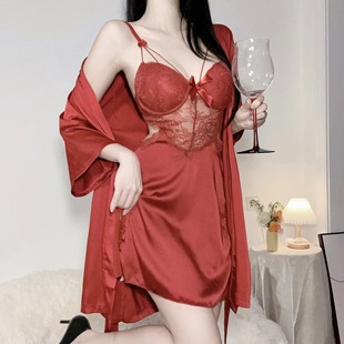 2026性感睡衣蕾丝聚拢透视诱惑纯欲露背胸垫睡裙内衣套装居家服