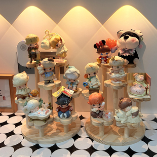 dimoo展示盒如果今天星期八盲盒收纳架木质手办置物架转角潮玩柜