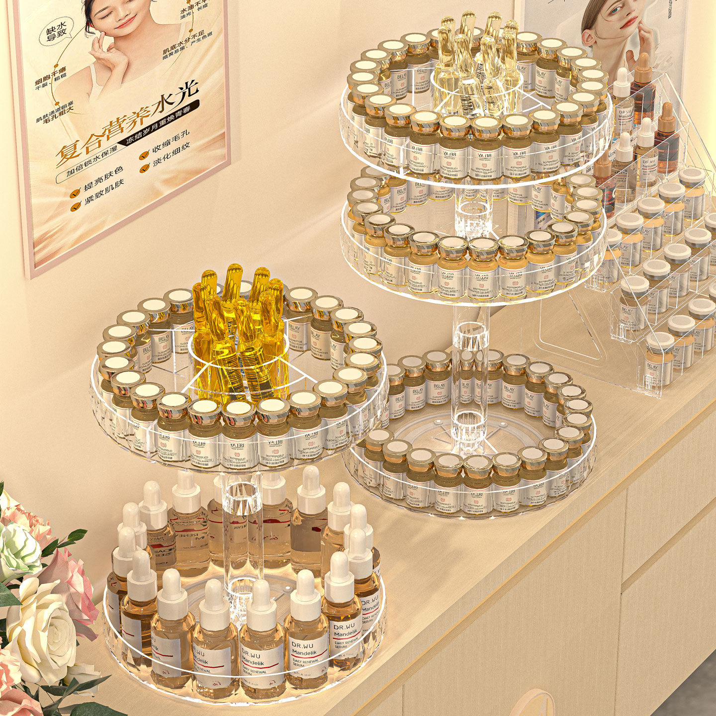 水光展示架旋转安瓶精华陈列摆台