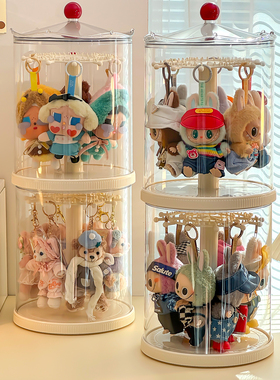 labubu展示盒旋转拉布布挂件收纳盒透明挂毛绒玩偶搪胶娃娃防尘罩