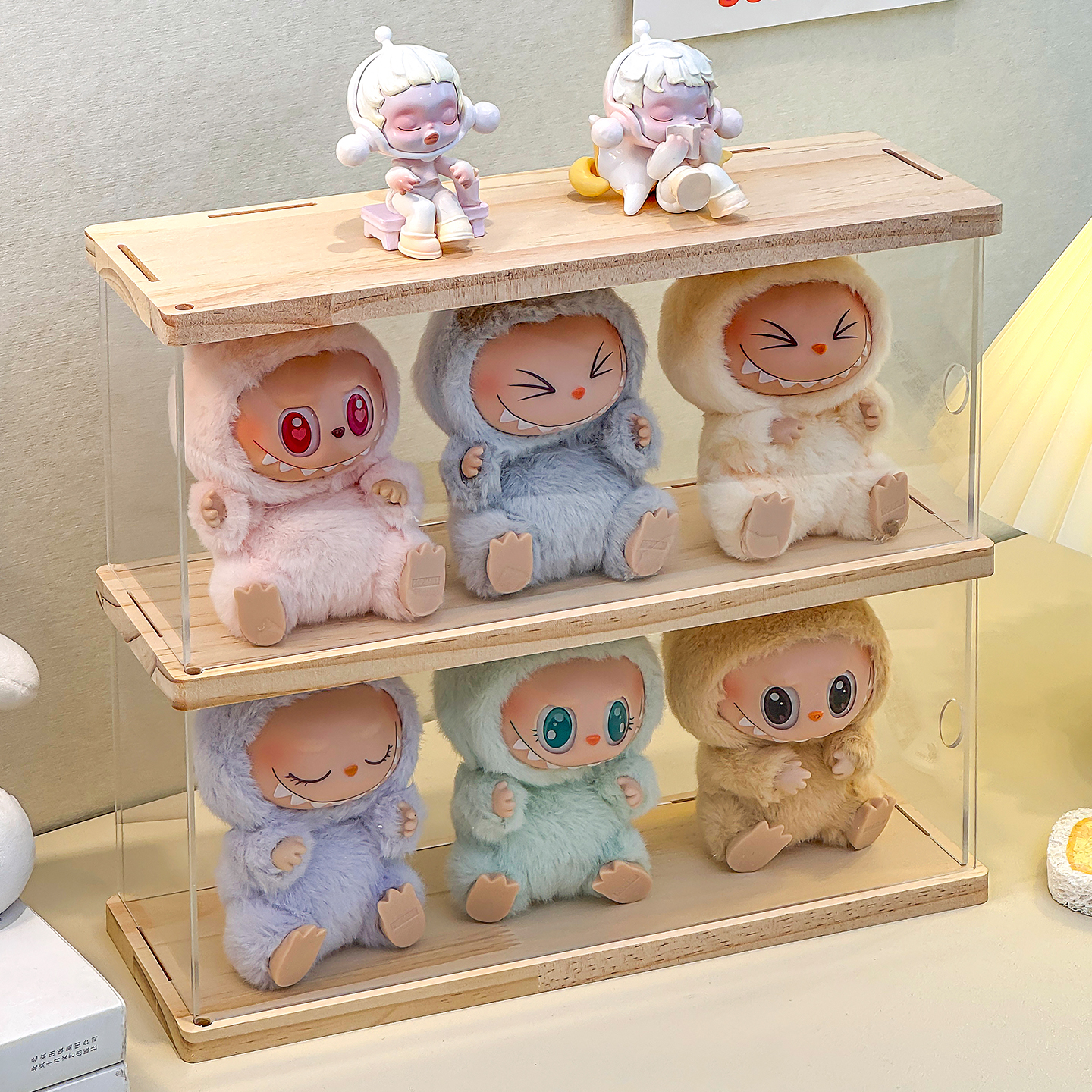 labubu展示盒木质盲盒收纳防尘盒