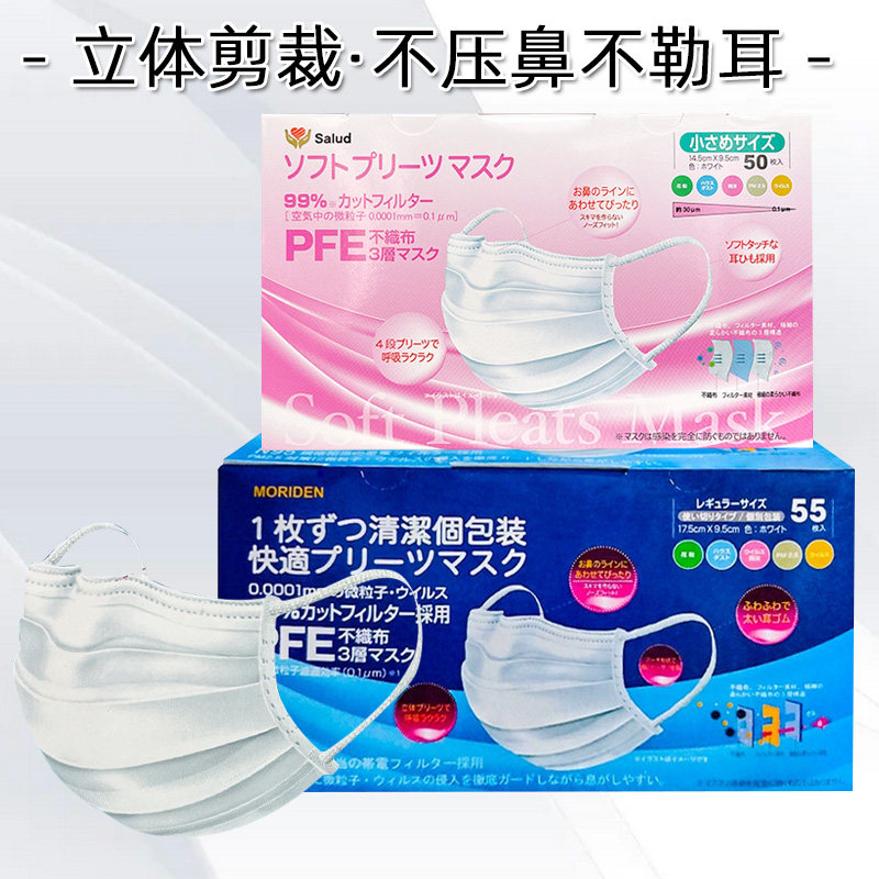 日本三层熔喷布防飞沫防尘独立包装男女儿童宽耳绳透气口罩,居家日用,口罩,淘宝优惠券,粉丝福利购,淘宝优惠卷