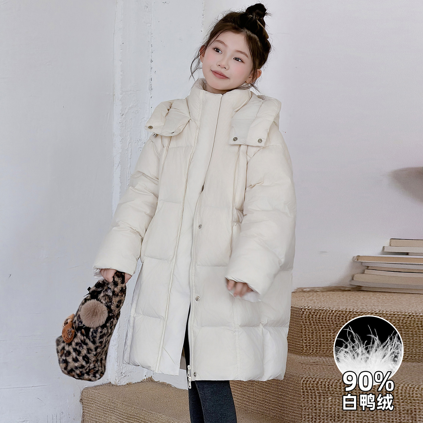 韩国女童羽绒服中长款冬装2025新款女孩加厚白鸭绒外套保暖羽绒衣