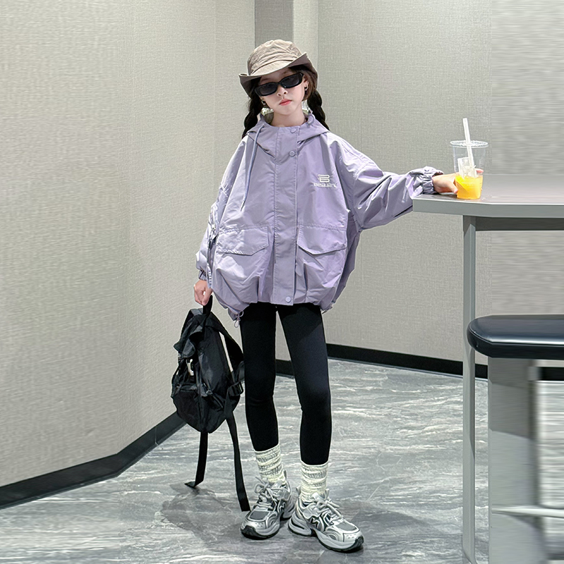 女童外套时尚春秋装2025新款中大童洋气秋季女孩连帽儿童上衣韩版