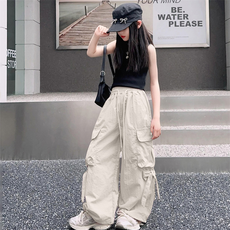 女童工装裤春夏装2025新款韩系洋气爵士舞街舞裤子潮酷宽松休闲裤