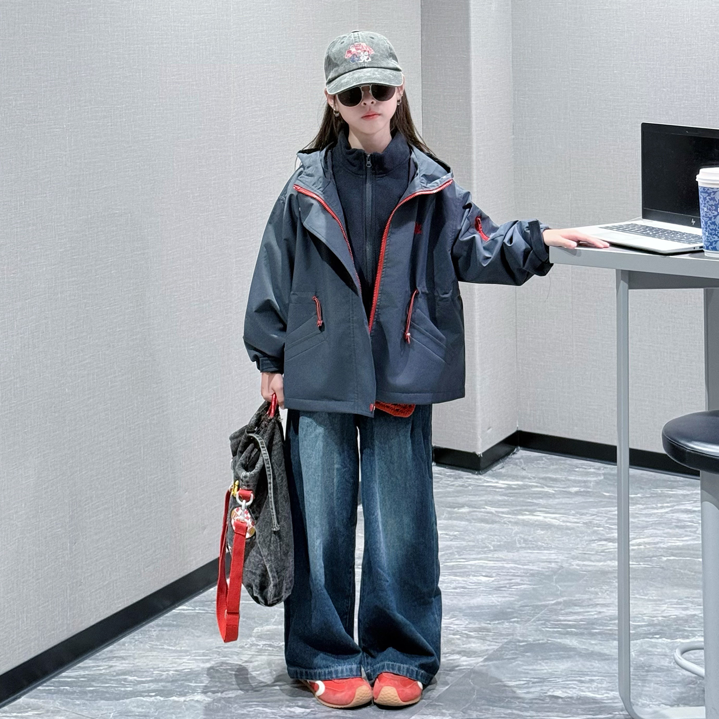 女童外套冲锋衣三合一秋冬加厚绒