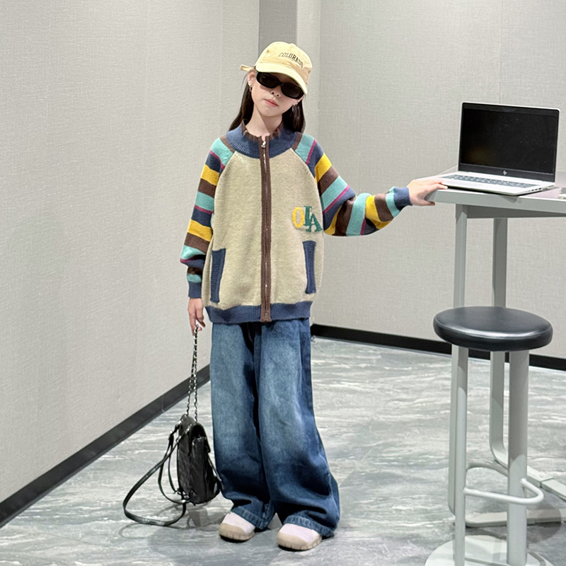 女童毛衣开衫秋冬款针织外套上衣