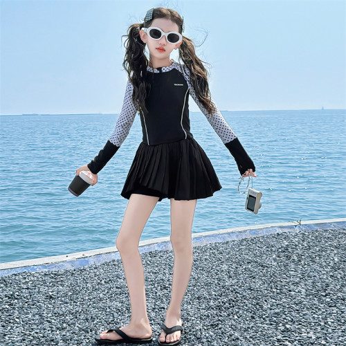 女童分体泳衣夏季长袖防晒游泳服