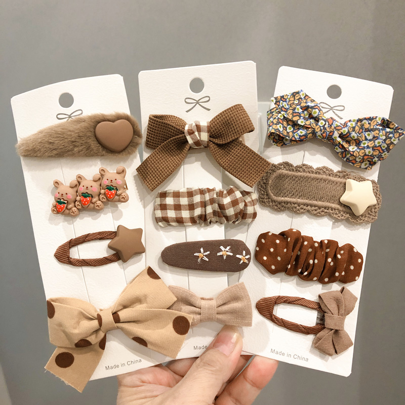 新款儿童INS秋冬大地色发夹套装