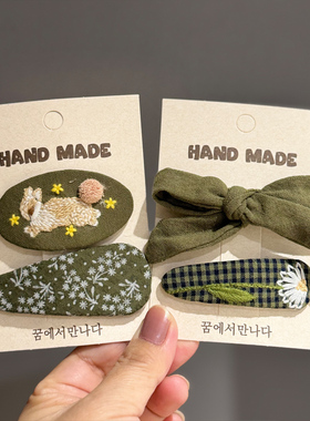 韩版洋气秋款绿色系布艺蝴蝶结BB夹儿童发夹发饰女孩侧边夹子头饰