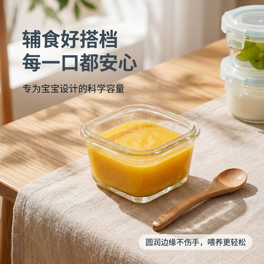 婴儿玻璃辅食盒蒸煮密封分装罐