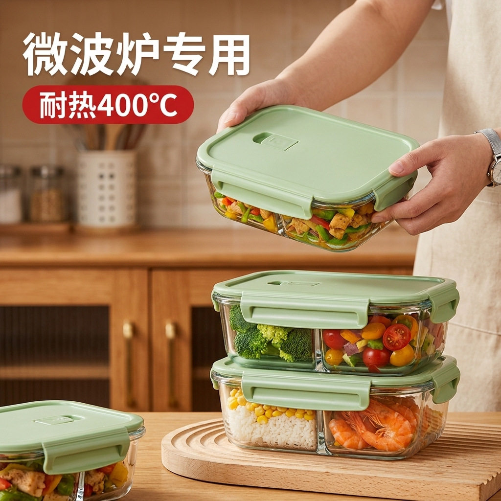 玻璃微波炉专用分隔便当盒｜带饭