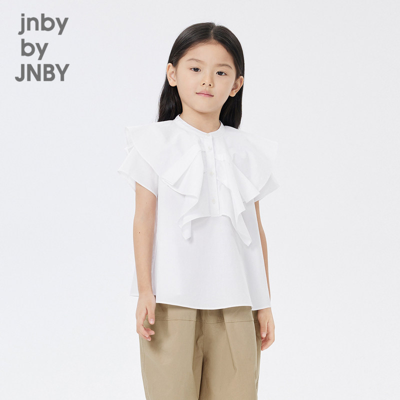 江南布衣童装春夏荷叶边短袖圆领衬衫休闲女童儿童上衣jnbybyj