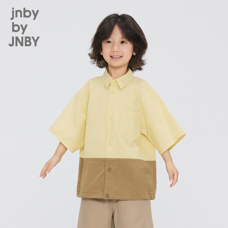 江南布衣童装拼色直筒宽松中袖衬衫舒适男童儿童上衣jnbybyjn