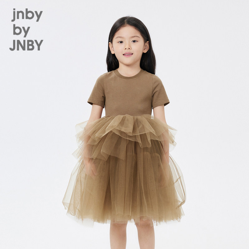 江南布衣童装短袖连衣裙网纱拼接休闲可爱夏女童儿童jnbybyjn