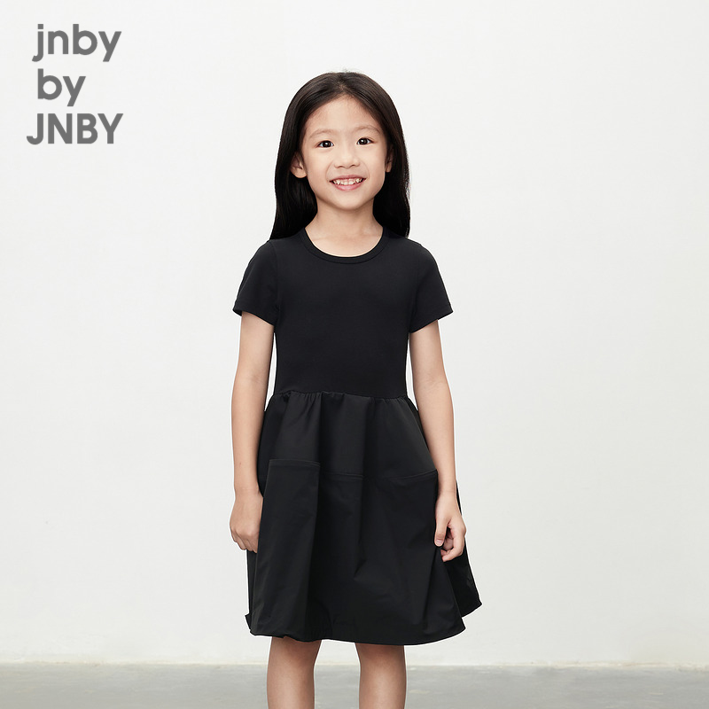 江南布衣童装中长款短袖连衣裙修身纯色简约夏女童儿童jnbybyjnby