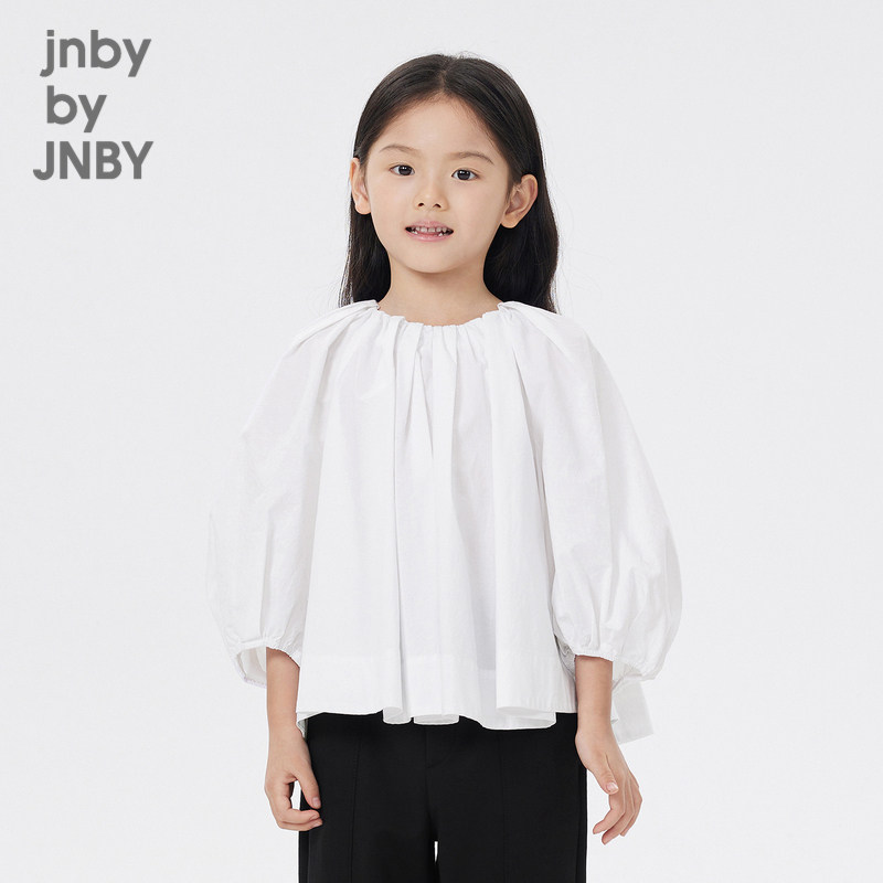 江南布衣童装春夏衬衫宽松褶皱设计圆领女童儿童上衣jnbybyjn