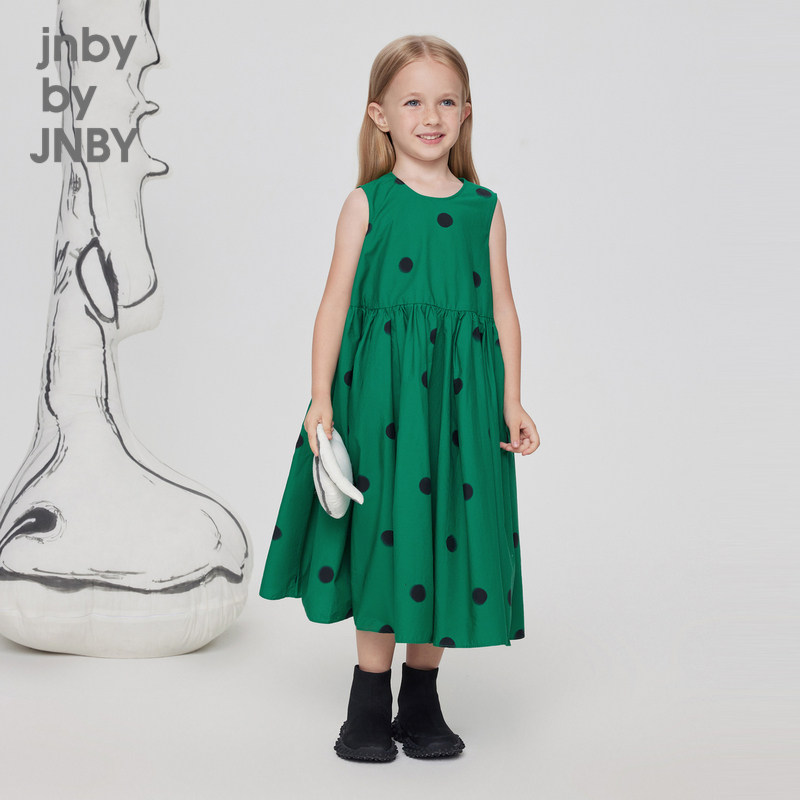 江南布衣童装波点无袖连衣裙中长款大摆量女童儿童裙子jnbybyj