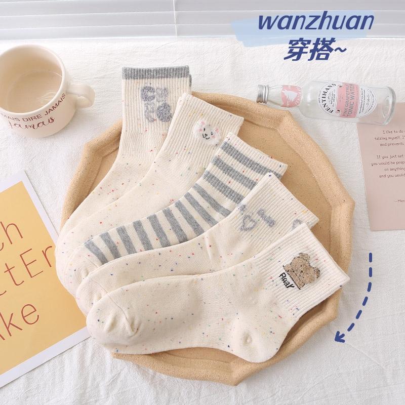 可爱日系卡通小熊学院风袜子女中筒袜韩版棉袜ins潮袜运动袜百搭