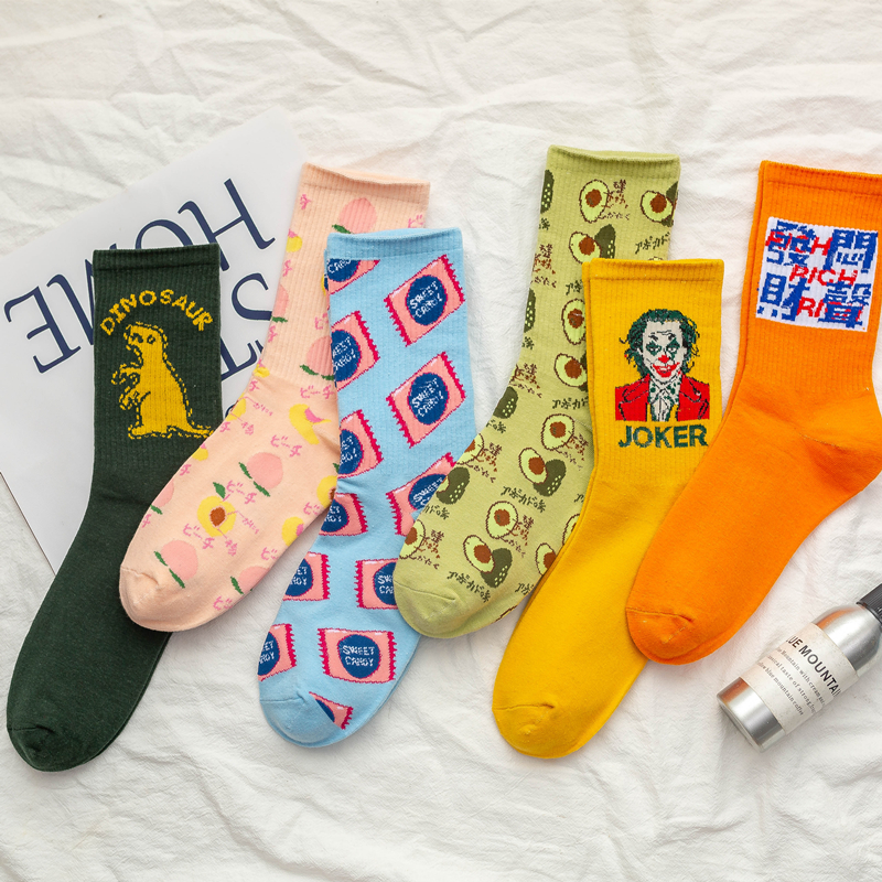 网红袜子女ins潮中筒秋冬百搭学生长筒纯棉日系个性卡通学生短袜