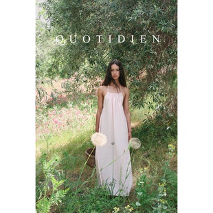 QUOTIDIEN｜阿耳忒弥斯｜度假干丝粉色亲肤柔软露背挂脖连衣裙