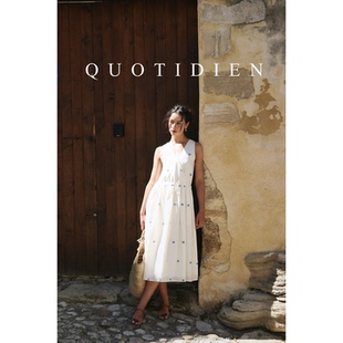 QUOTIDIEN 印度纯棉手织布V领长裙天然软糯轻柔抽绳无袖连衣裙女
